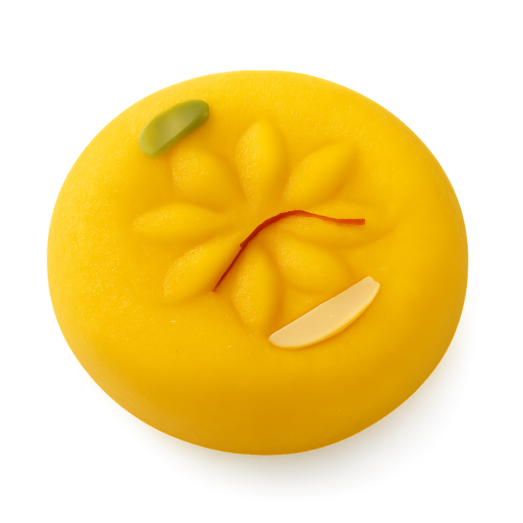 Kesar Peda Indian sweet infused with saffron and topped with pistachio and almond slivers – traditional milk mithai.
