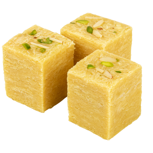 Soan Papdi Indian sweet with flaky texture, garnished with pistachio and almond flakes – traditional mithai from Karita Foods.